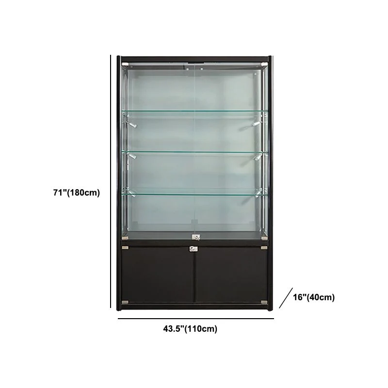 Espositore moderno metallo nero Curio Cabinet con porta di chiusura Clearhalo