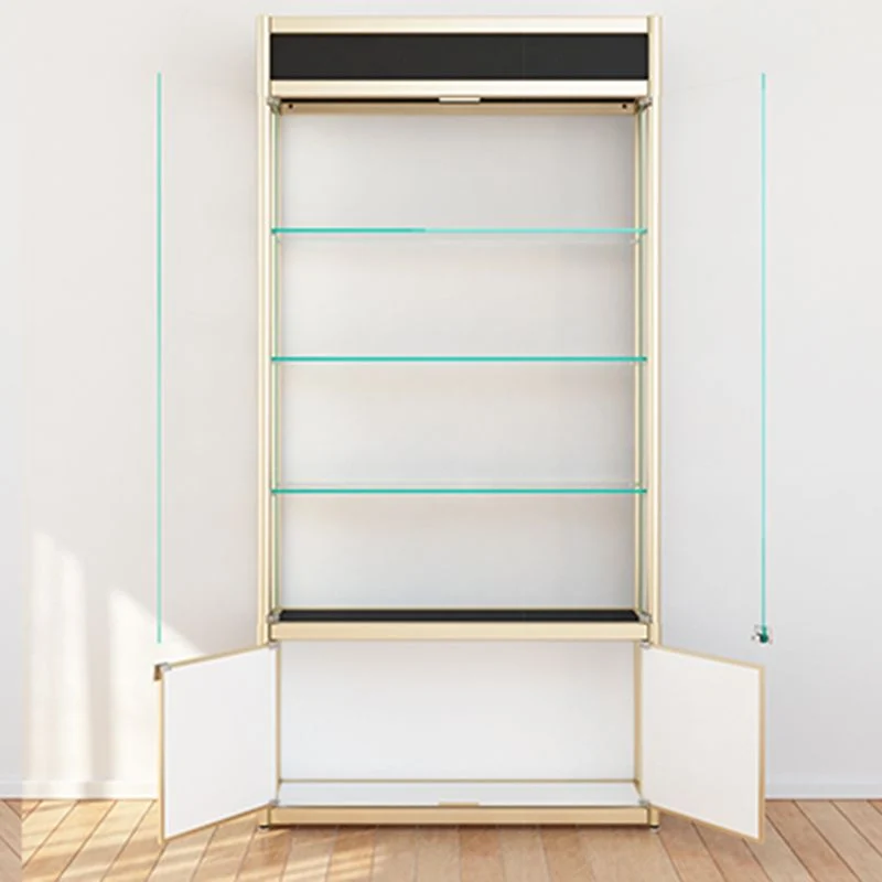 Espositore moderno metallo nero Curio Cabinet con porta di chiusura Clearhalo