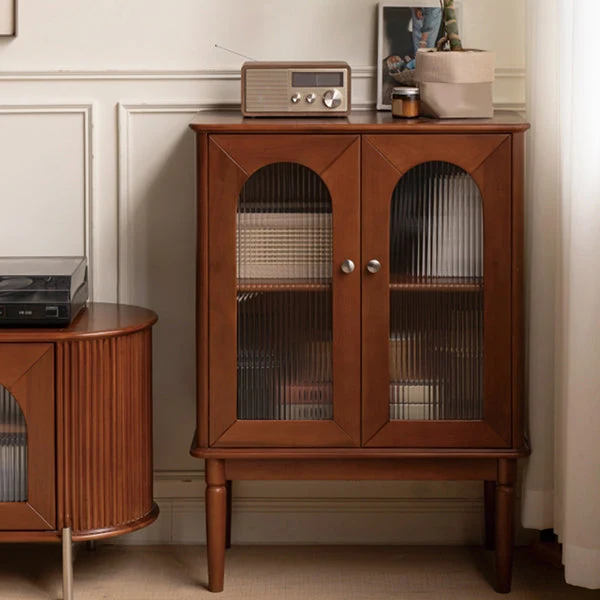 Gabinetto Curio per soggiorno moderno con ante vetro legno massello e illuminazione Clearhalo