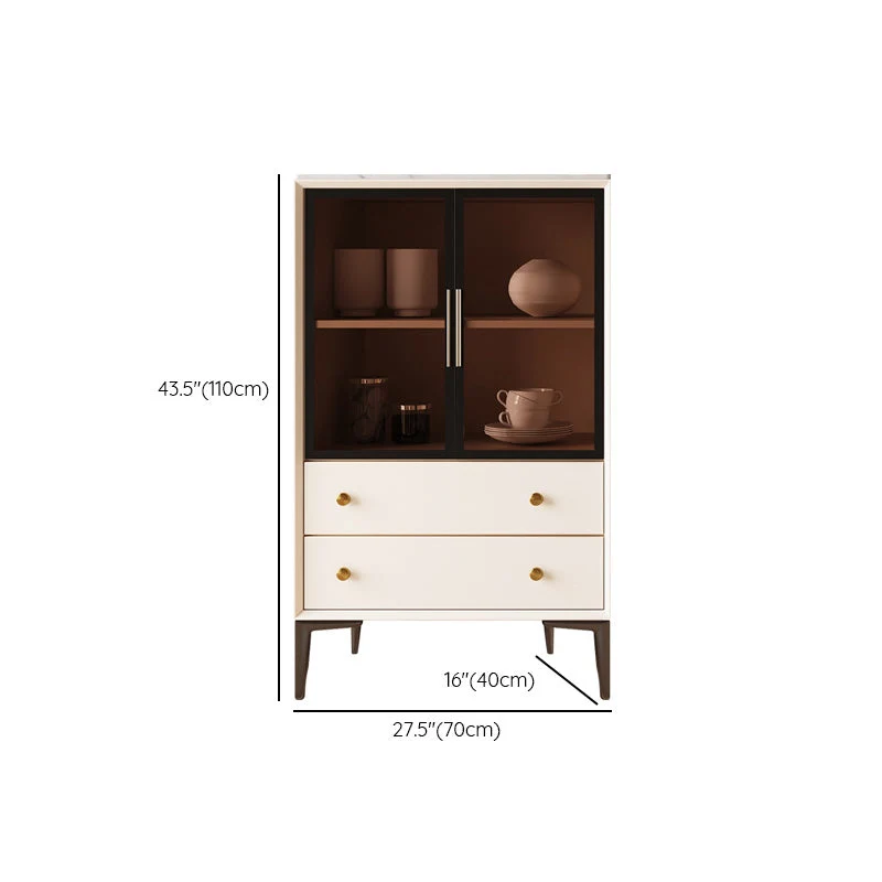 Glam Credenza, ante vetro, credenza pietra con armadi e cassetti Clearhalo