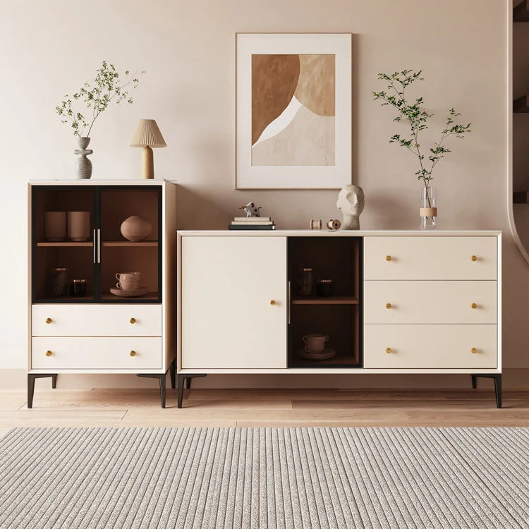 Glam Credenza, ante vetro, credenza pietra con armadi e cassetti Clearhalo