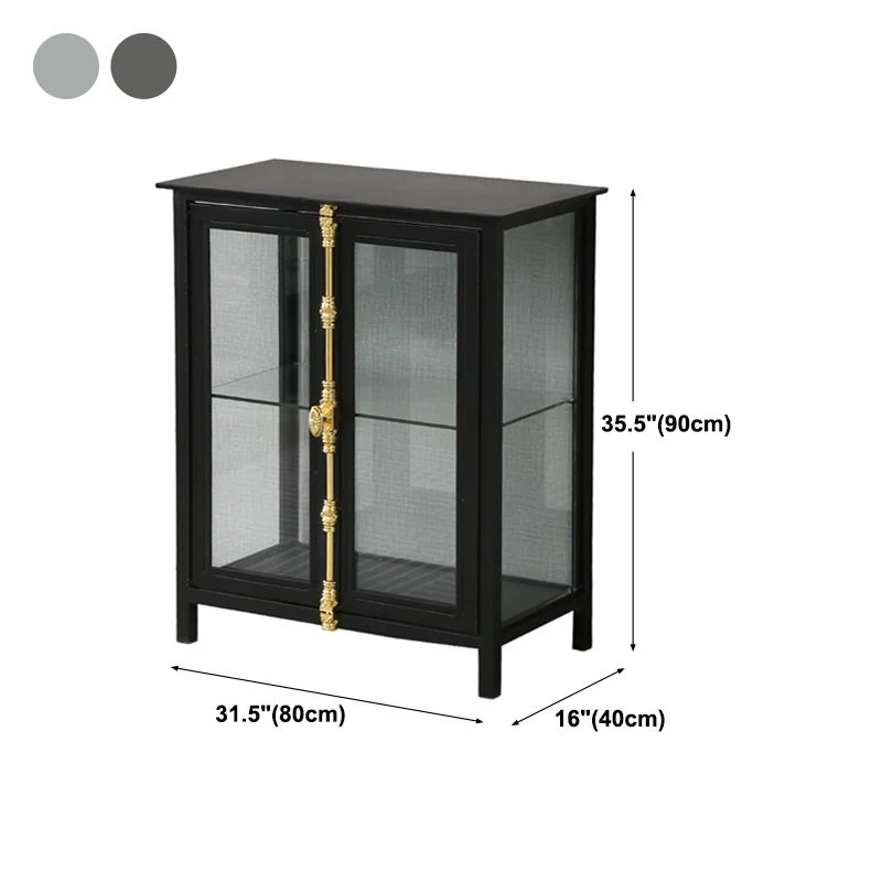 Glam credenza nera con ante vetro trasparente e armadi da pranzo per soggiorno Clearhalo