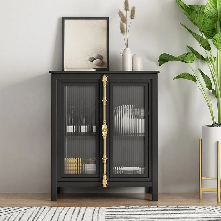 Glam credenza nera con ante vetro trasparente e armadi da pranzo per soggiorno Clearhalo