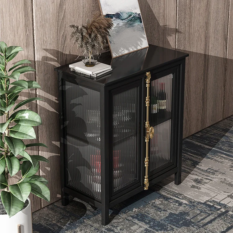Glam credenza nera con ante vetro trasparente e armadi da pranzo per soggiorno Clearhalo