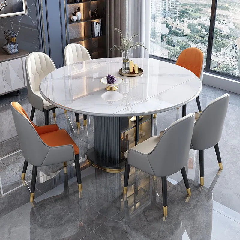 Glam Home Tavolo da Pranzo Allungabile Piedistallo Pietra Sinterizzata con Cassetti Clearhalo