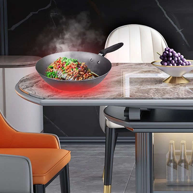 Glam Home Tavolo da Pranzo Allungabile Piedistallo Pietra Sinterizzata con Cassetti Clearhalo
