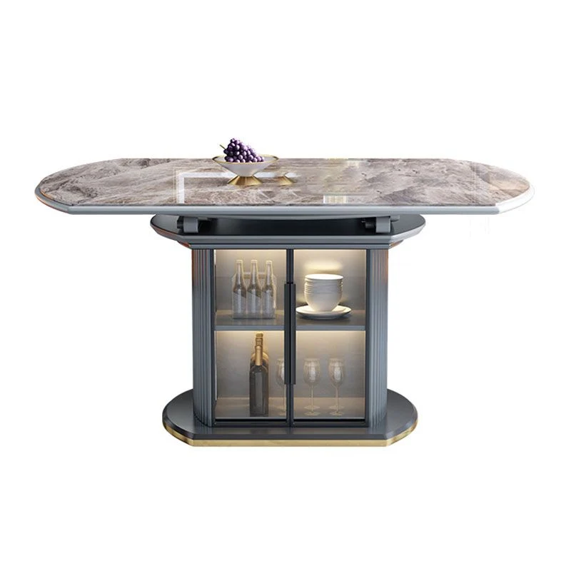 Glam Home Tavolo da Pranzo Allungabile Piedistallo Pietra Sinterizzata con Cassetti Clearhalo