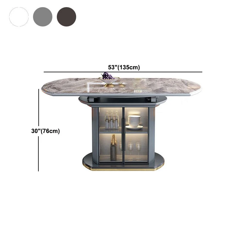 Glam Home Tavolo da Pranzo Allungabile Piedistallo Pietra Sinterizzata con Cassetti Clearhalo