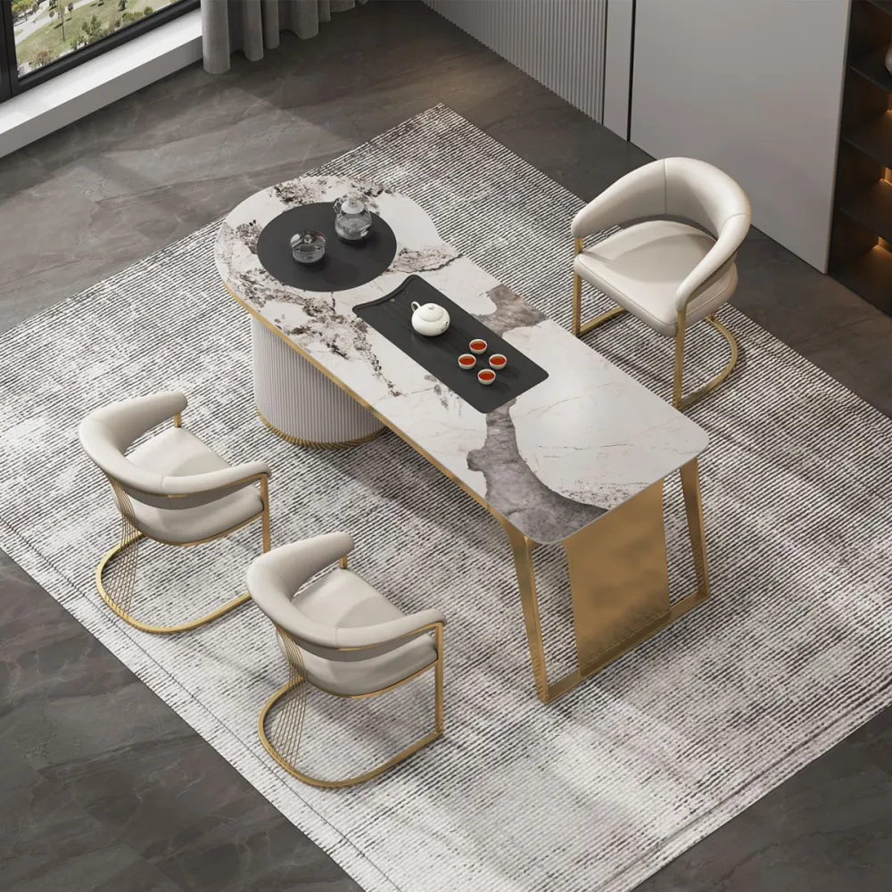 Glam Kitchen Side Chair, base dorata, poltrona da pranzo con schienale aperto Clearhalo