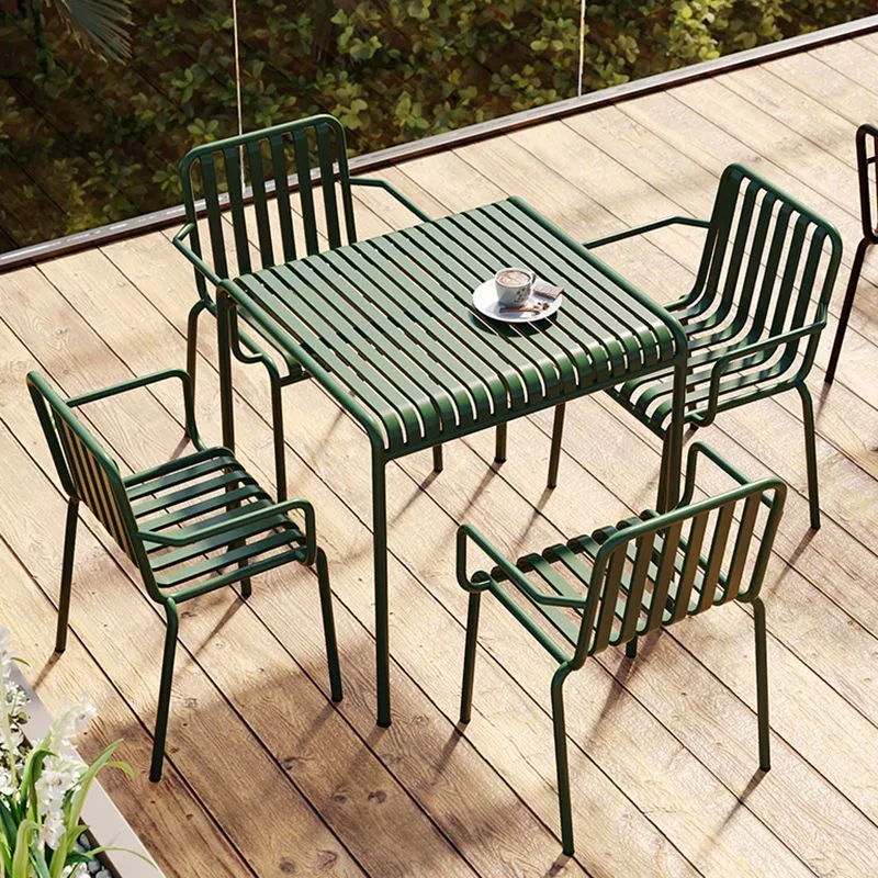 Glam Metal, sedia da pranzo per cucina e patio, con braccioli e schienale doghe Clearhalo