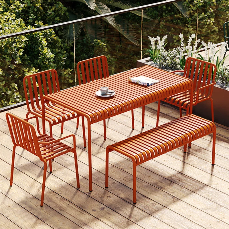 Glam Metal, sedia da pranzo per cucina e patio, con braccioli e schienale doghe Clearhalo