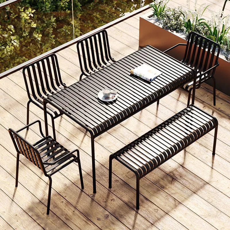 Glam Metal, sedia da pranzo per cucina e patio, con braccioli e schienale doghe Clearhalo