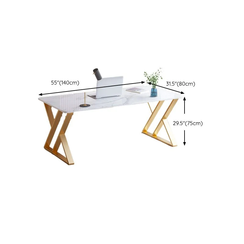 Glam Office Desk Scrivania per computer curva con finitura anticata con gambe metallo Clearhalo