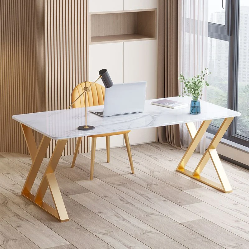 Glam Office Desk Scrivania per computer curva con finitura anticata con gambe metallo Clearhalo