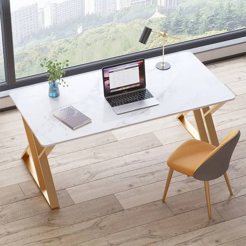 Glam Office Desk Scrivania per computer curva con finitura anticata con gambe metallo Clearhalo