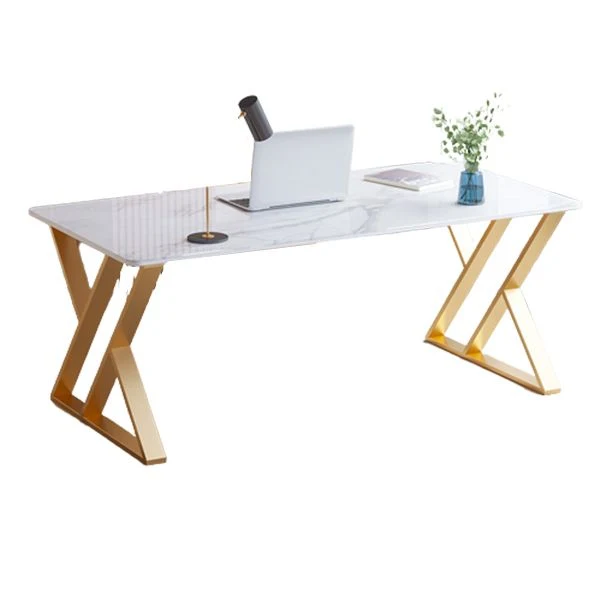 Glam Office Desk Scrivania per computer curva con finitura anticata con gambe metallo Clearhalo