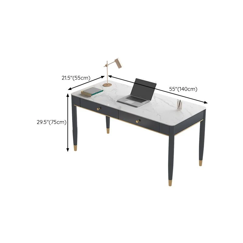 Glam Office Desk Scrivania per computer curva con finitura anticata con 2 cassetti portaoggetti Clearhalo