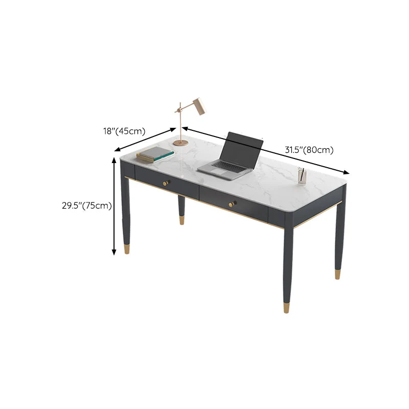 Glam Office Desk Scrivania per computer curva con finitura anticata con 2 cassetti portaoggetti Clearhalo