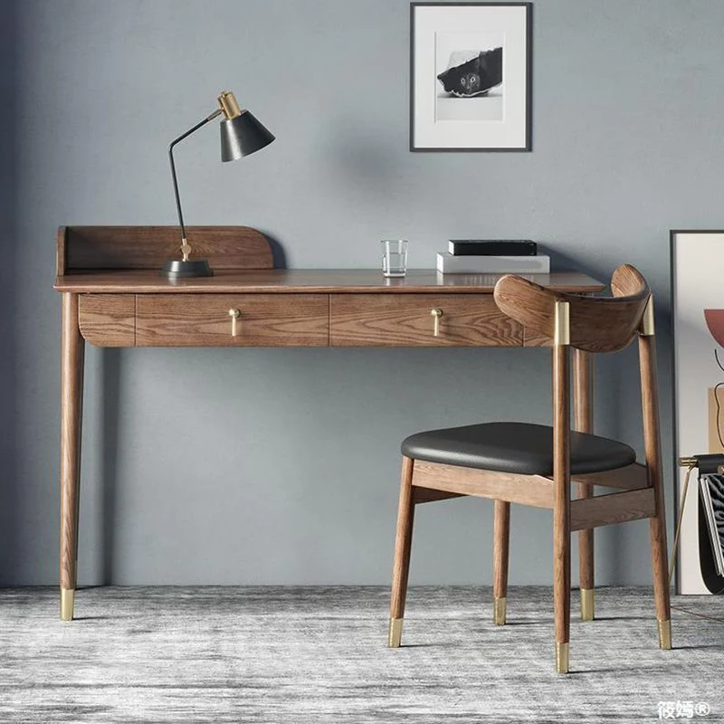 Glam Office Desk Scrivania rettangolare legno massello marrone per la casa Clearhalo