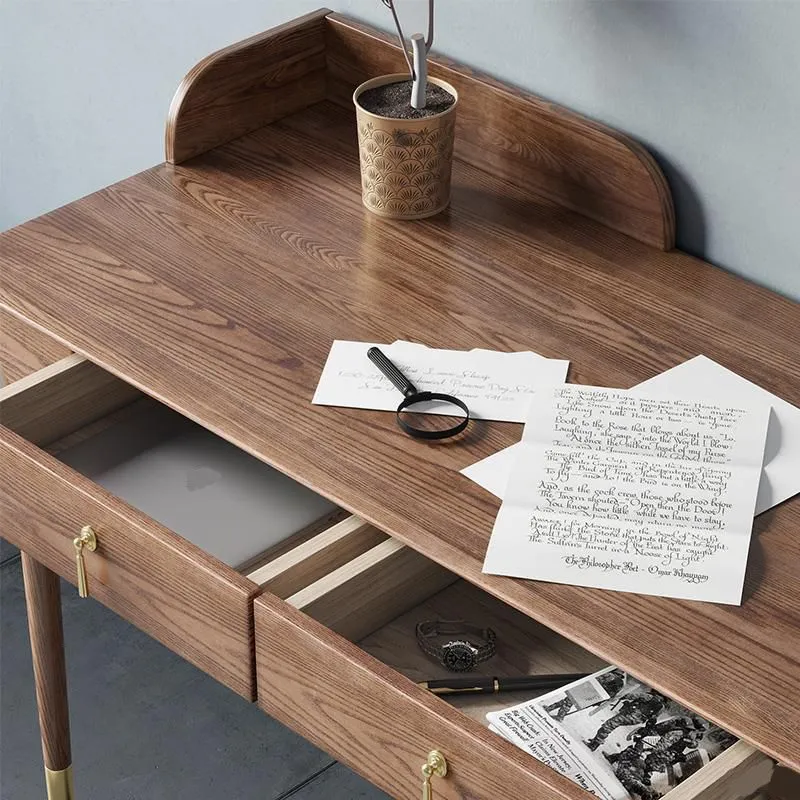 Glam Office Desk Scrivania rettangolare legno massello marrone per la casa Clearhalo