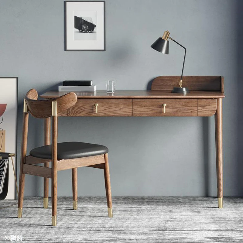 Glam Office Desk Scrivania rettangolare legno massello marrone per la casa Clearhalo
