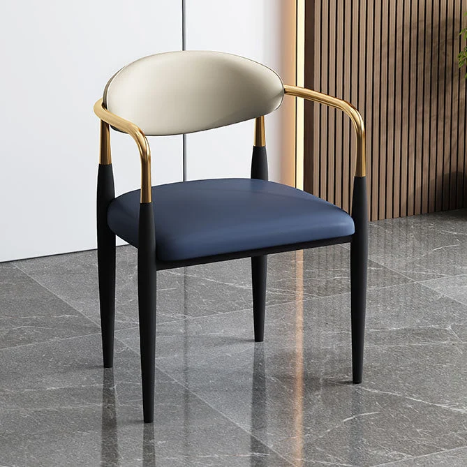Glam Poltrona metallo Sedia da pranzo laterale ecopelle con schienale aperto e imbottitura Clearhalo