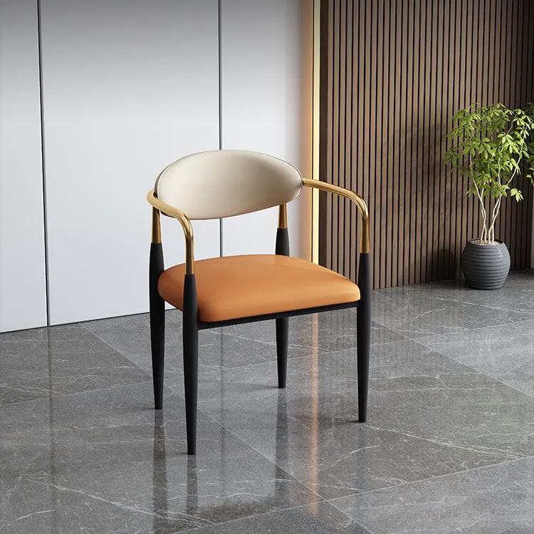 Glam Poltrona metallo Sedia da pranzo laterale ecopelle con schienale aperto e imbottitura Clearhalo