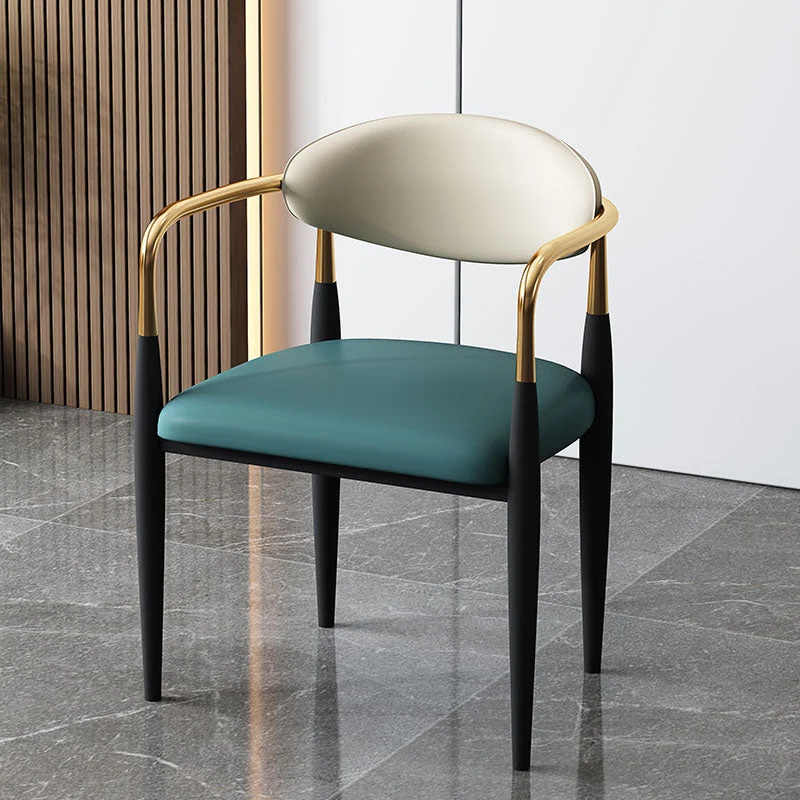 Glam Poltrona metallo Sedia da pranzo laterale ecopelle con schienale aperto e imbottitura Clearhalo