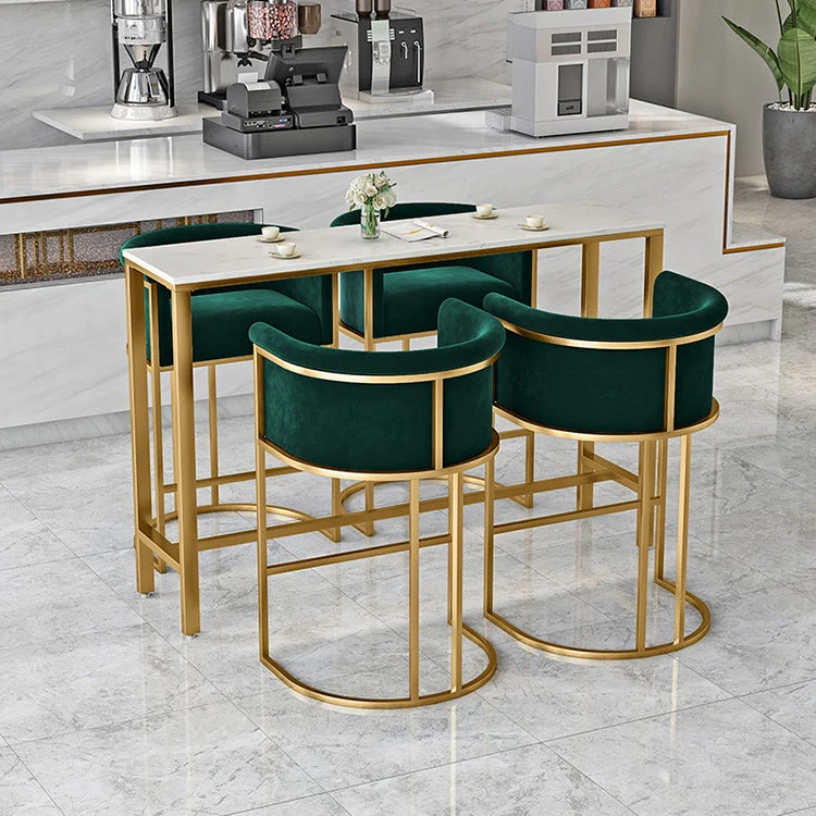 Glam schienale bracciolo sgabello da bancone sgabello da bar ferro con cuscino velluto e pedale Clearhalo