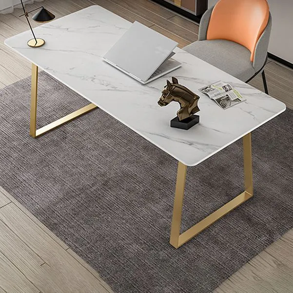 Glam scrivania alta da 29,53 pollici scrivania da ufficio pietra 1 ripiano con base slitta Clearhalo