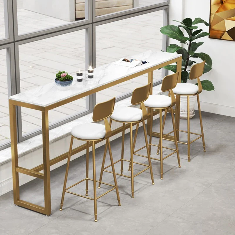 Glam Set tavolo da bar 1/2/5/7 pezzi Tavolo da bancone rettangolare pietra con sgabelli alti Clearhalo