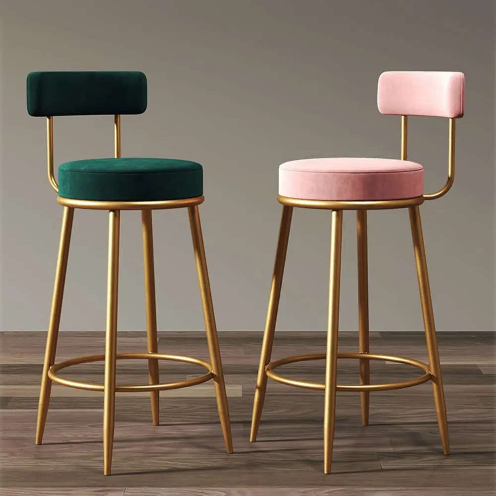 Glam Sgabello da bancone con schienale senza braccioli Sgabello da bar ferro con cuscino e pedale per cassiere Clearhalo