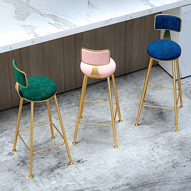 Glam Sgabello da bancone con schienale senza braccioli Sgabello da bar cassiere ferro con cuscino flanella e pedale Clearhalo