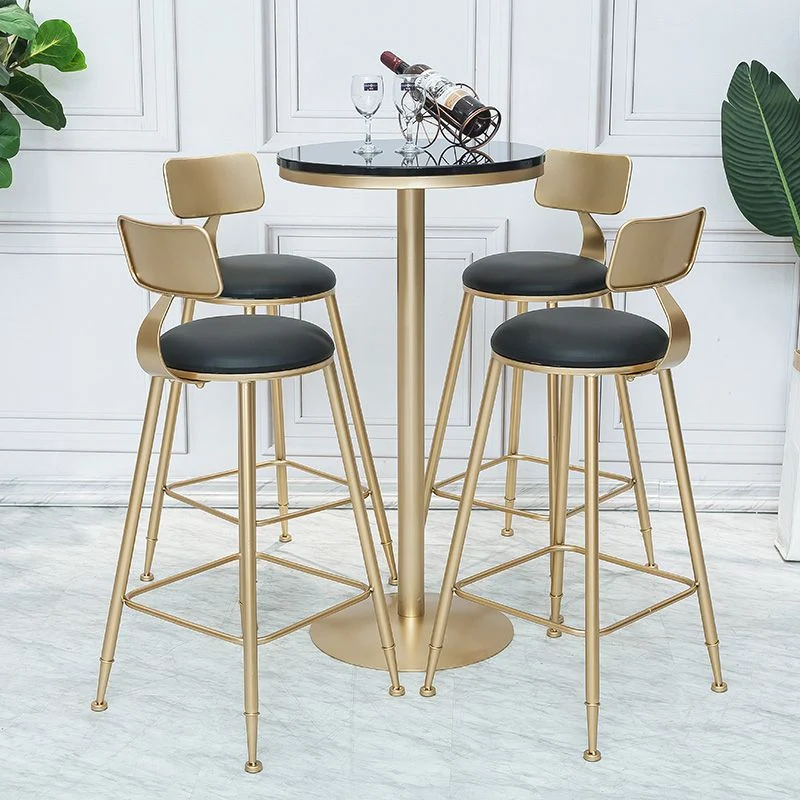 Glam Sgabello da bancone con schienale senza braccioli Sgabello da bar ferro con cuscino pelle e pedale Clearhalo