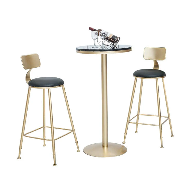Glam Sgabello da bancone con schienale senza braccioli Sgabello da bar ferro con cuscino pelle e pedale Clearhalo
