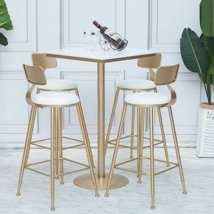 Glam Sgabello da bancone con schienale senza braccioli Sgabello da bar ferro con cuscino pelle e pedale Clearhalo