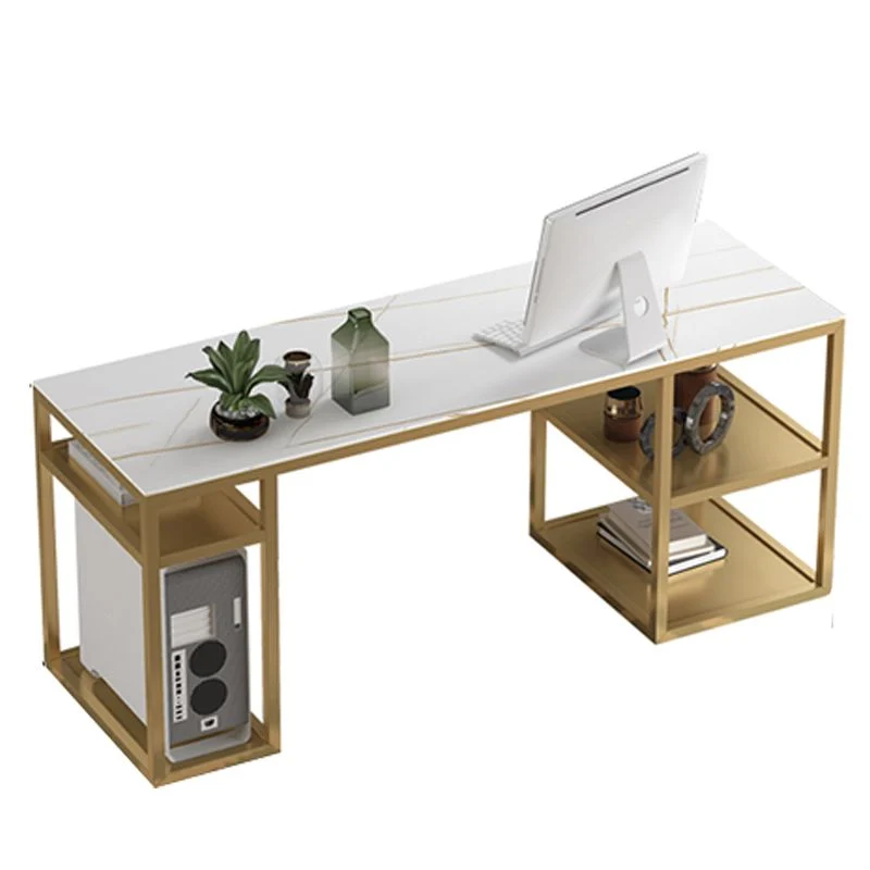 Glam Style Stone Scrittoio Scrivania da ufficio metallo con ripiani portaoggetti Clearhalo
