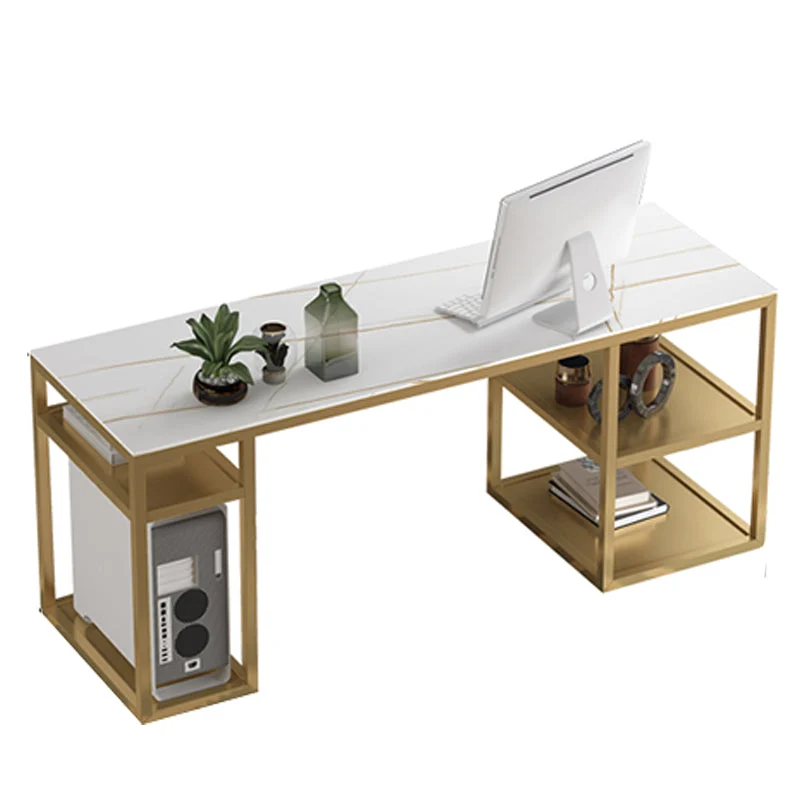 Glam Style Stone Scrittoio Scrivania da ufficio metallo con ripiani portaoggetti Clearhalo
