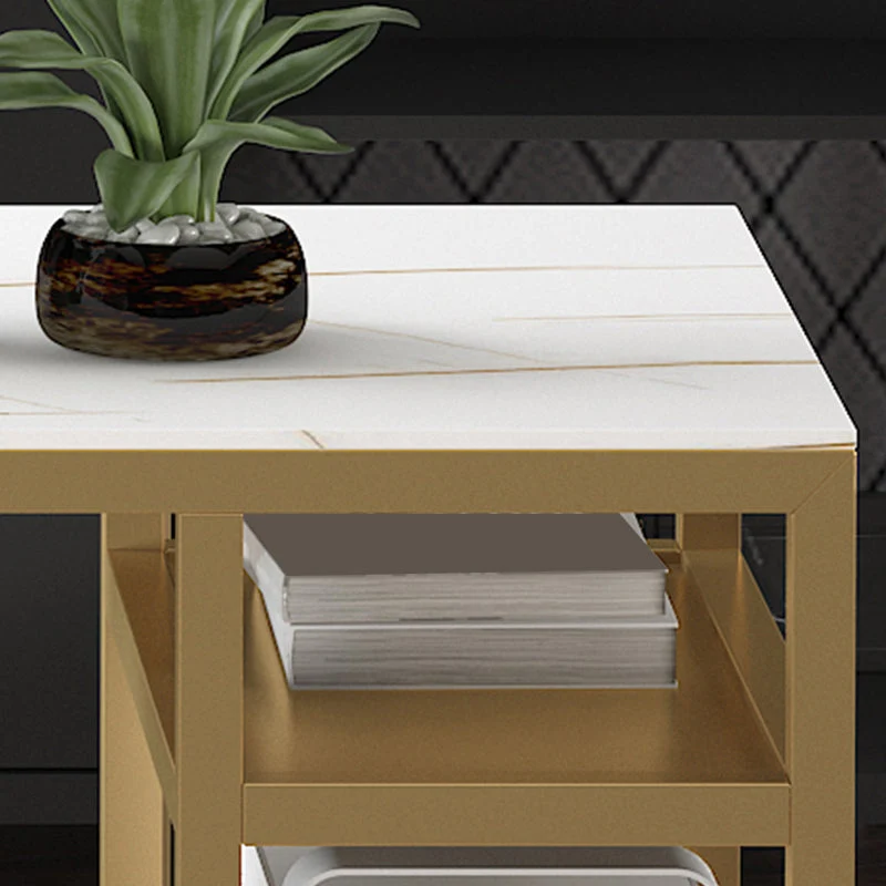 Glam Style Stone Scrittoio Scrivania da ufficio metallo con ripiani portaoggetti Clearhalo