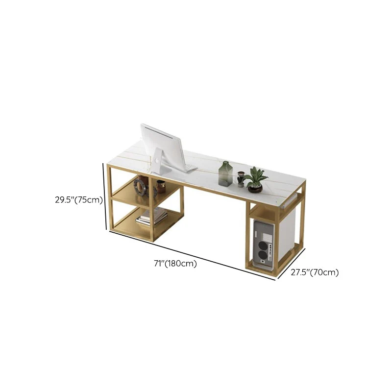 Glam Style Stone Scrittoio Scrivania da ufficio metallo con ripiani portaoggetti Clearhalo