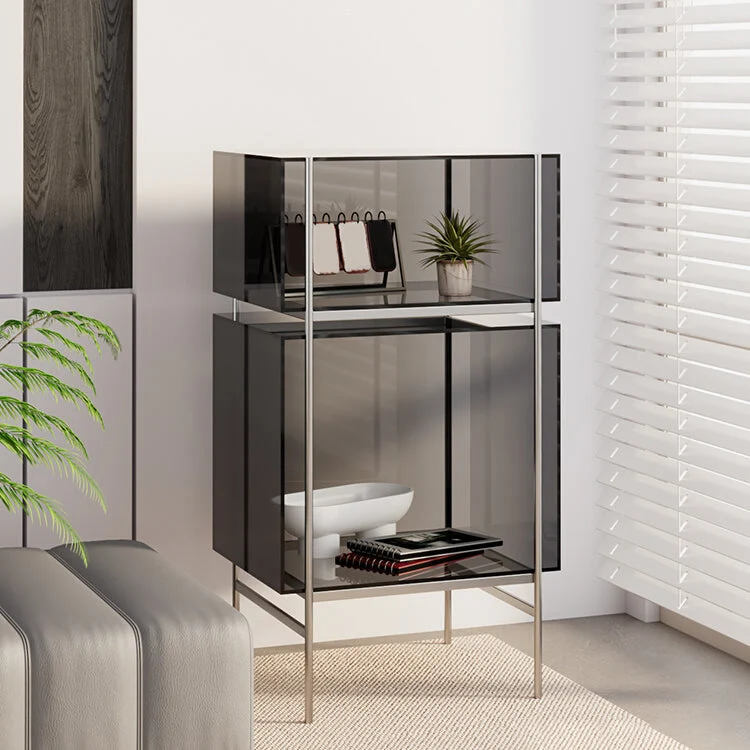 Libreria acrilico standard contemporanea con schienale chiuso e ripiani per sala studio Clearhalo
