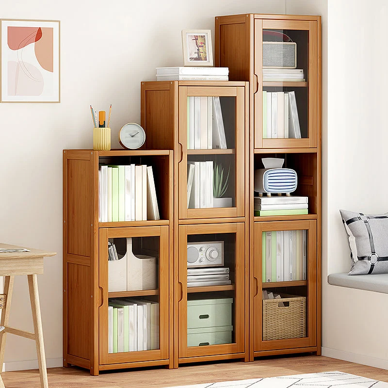 Libreria contemporanea con schienale chiuso, libreria verticale bambù con ante Clearhalo