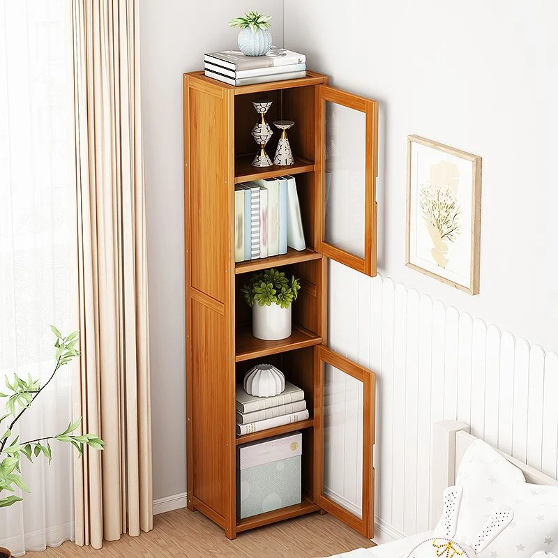 Libreria contemporanea con schienale chiuso, libreria verticale bambù con ante Clearhalo