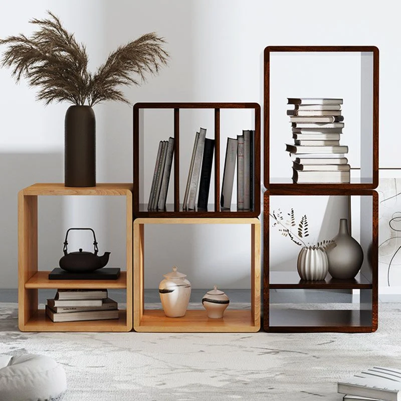 Libreria contemporanea forma di cubo con schienale aperto legno per la casa Clearhalo
