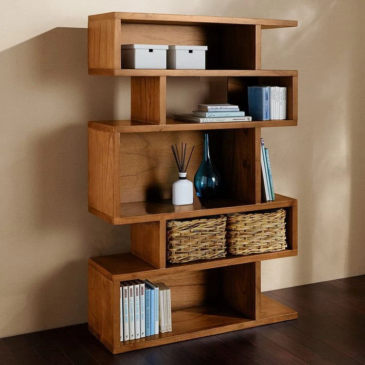 Libreria geometrica con schienale chiuso Libreria contemporanea legno con ripiani Clearhalo
