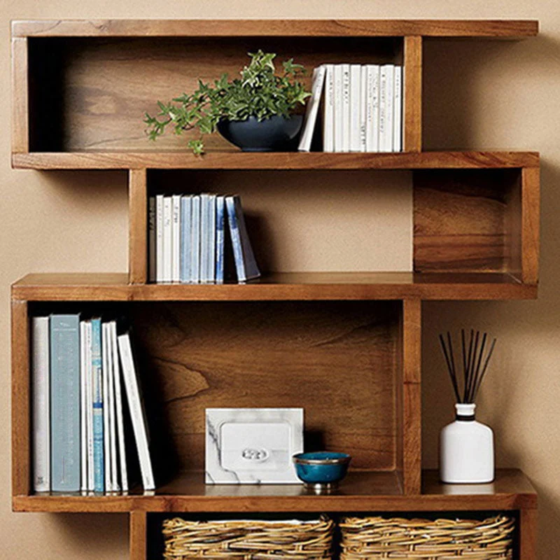 Libreria geometrica con schienale chiuso Libreria contemporanea legno con ripiani Clearhalo