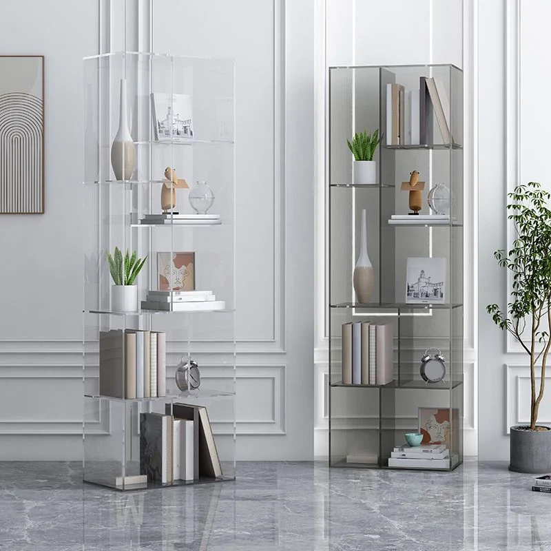 Libreria moderna acrilico standard con schienale chiuso e ripiani per sala studio Clearhalo