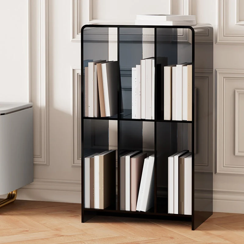 Libreria moderna acrilico standard con schienale aperto e ripiani rettangolari Clearhalo