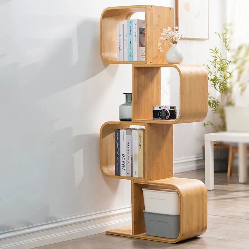 Libreria moderna bambù Scaffale standard con schienale aperto naturale e ripiani Clearhalo