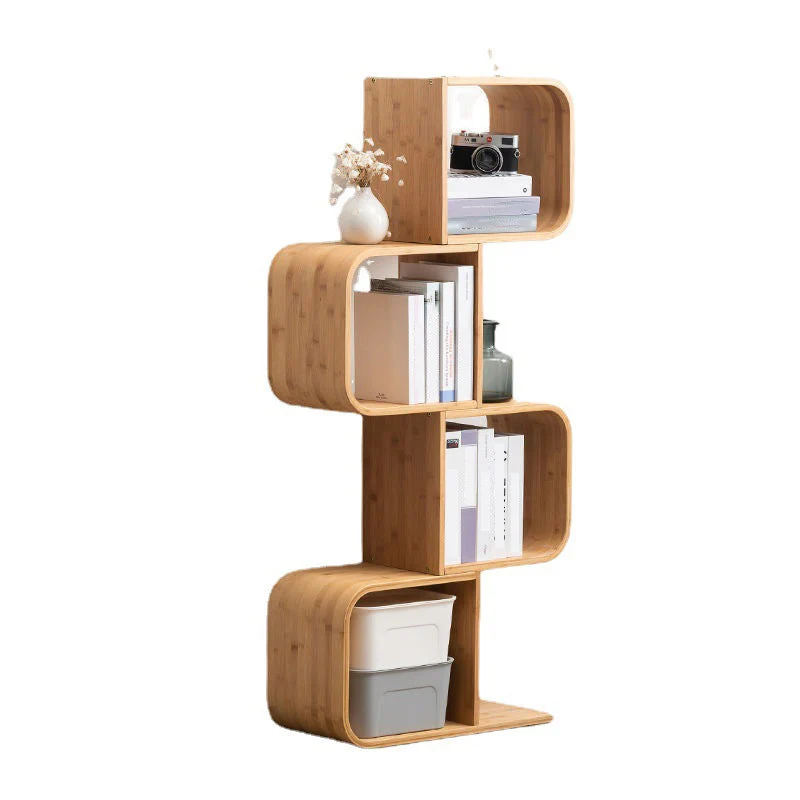 Libreria moderna bambù Scaffale standard con schienale aperto naturale e ripiani Clearhalo